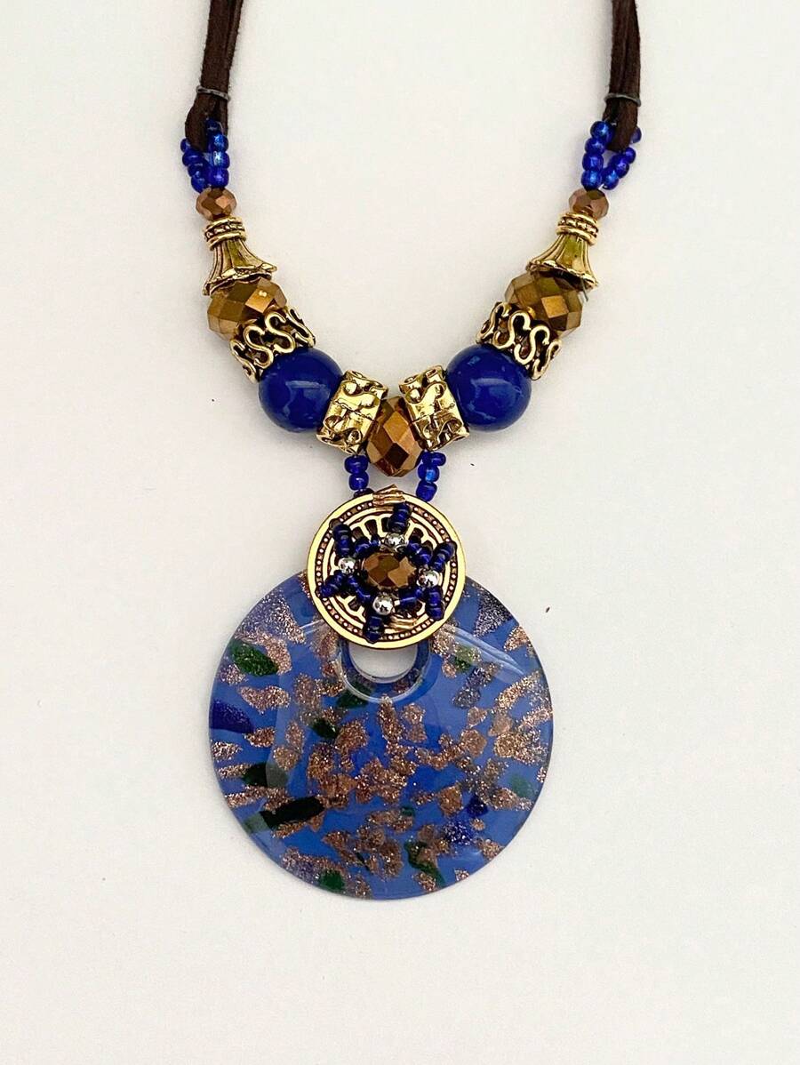 Glass and Sand Beads Necklace - Blue