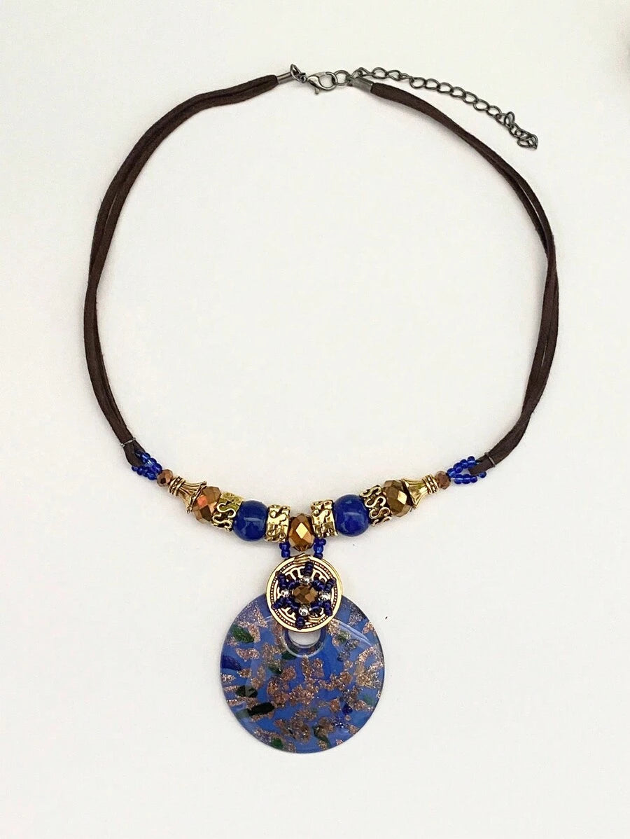 Glass and Sand Beads Necklace - Blue