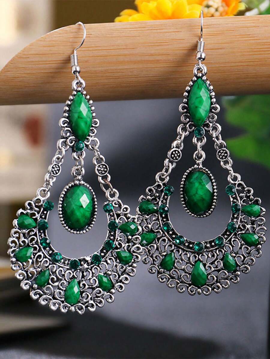 Teardrop Shaped Earring - Green