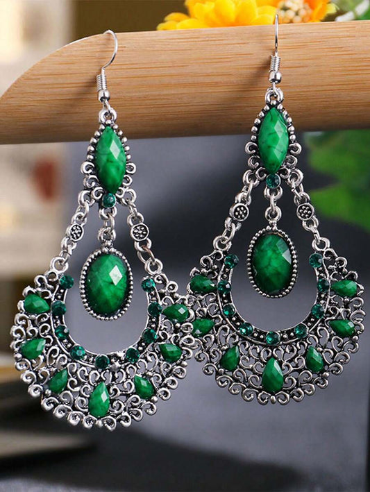 Teardrop Shaped Earring - Green