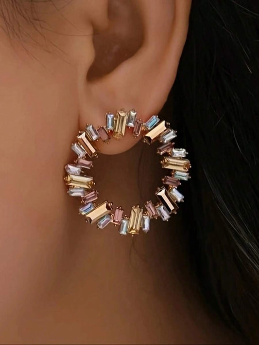 Round Crystal Earring - Orange