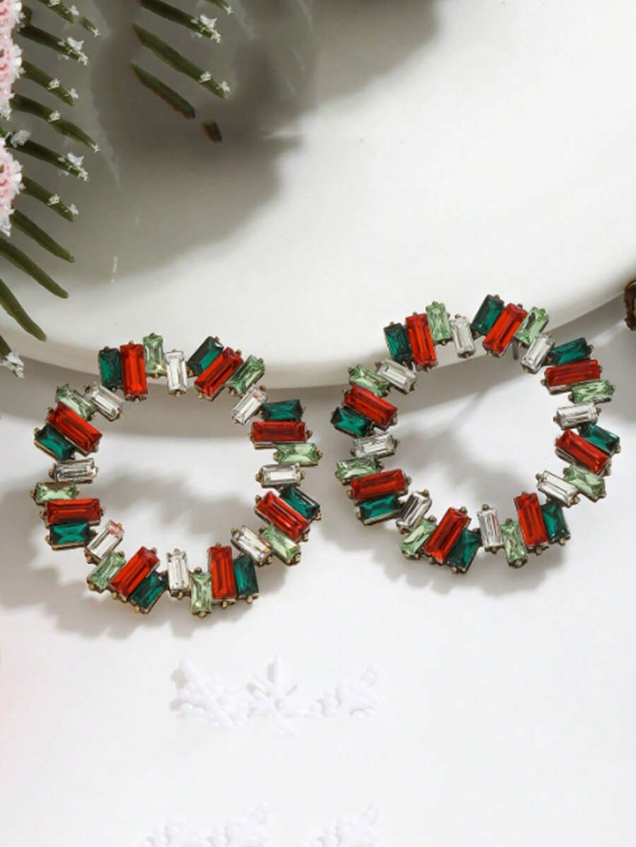 Crystal Inlaid Earring - Red and Green