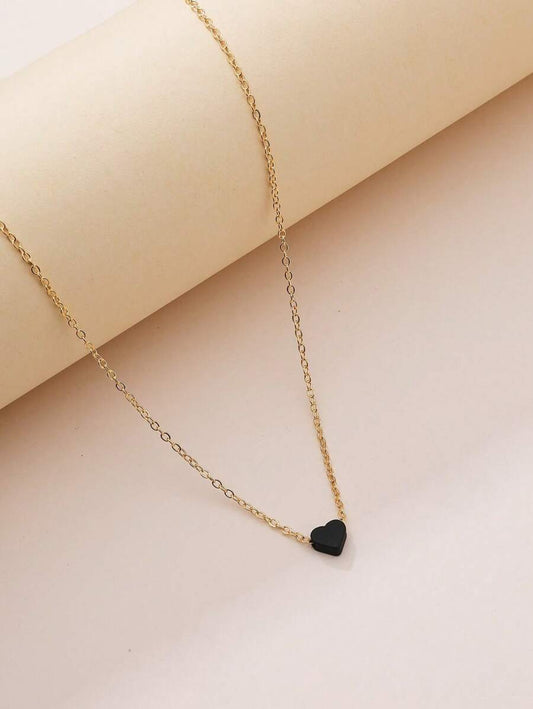 Black Heart Necklace - Gold