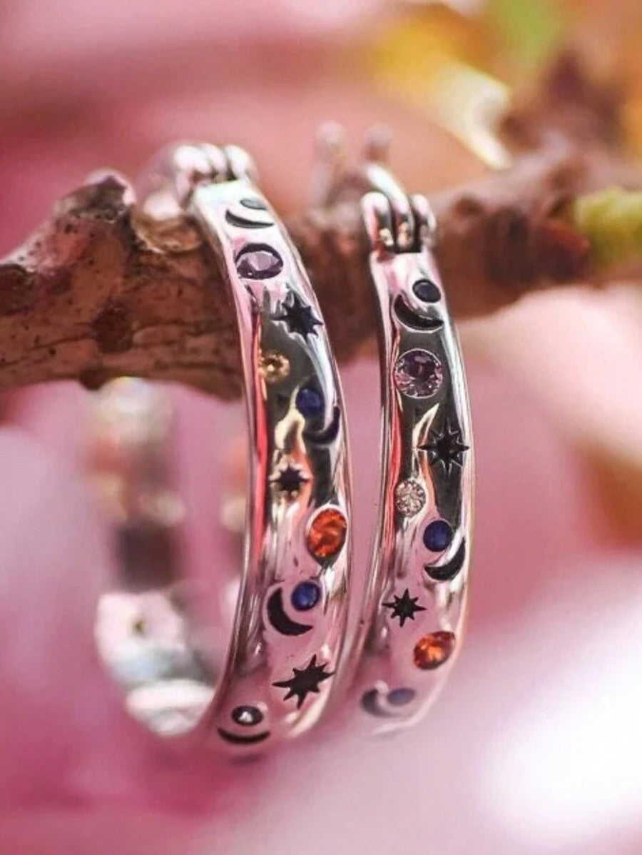 Star and Moon Hoop Earring - Orange/Blue