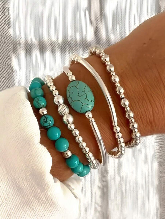 Beaded Bangle Bracelet Set - Turquoise