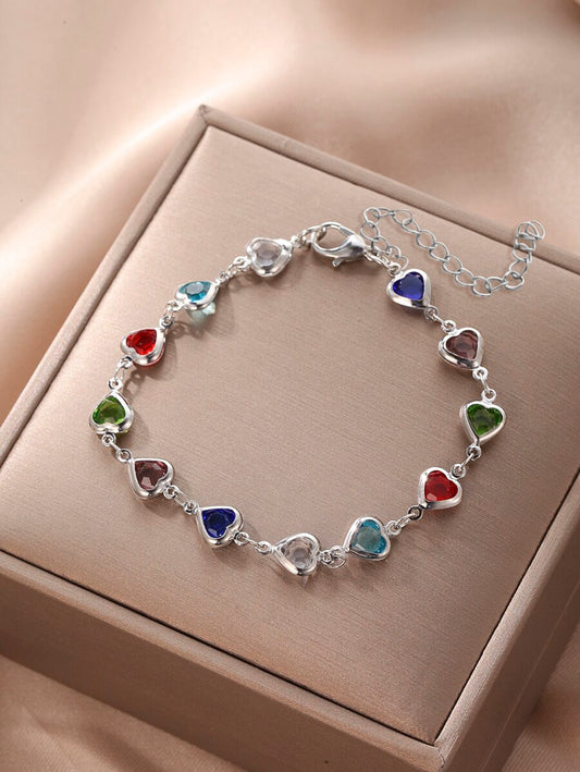 Rhinestone Heart Bracelet - Multi