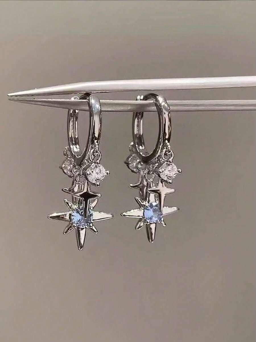 Four-Pointed Star Earrings - Blue