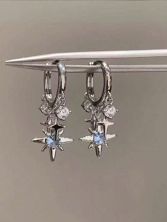 Four-Pointed Star Earrings - Blue