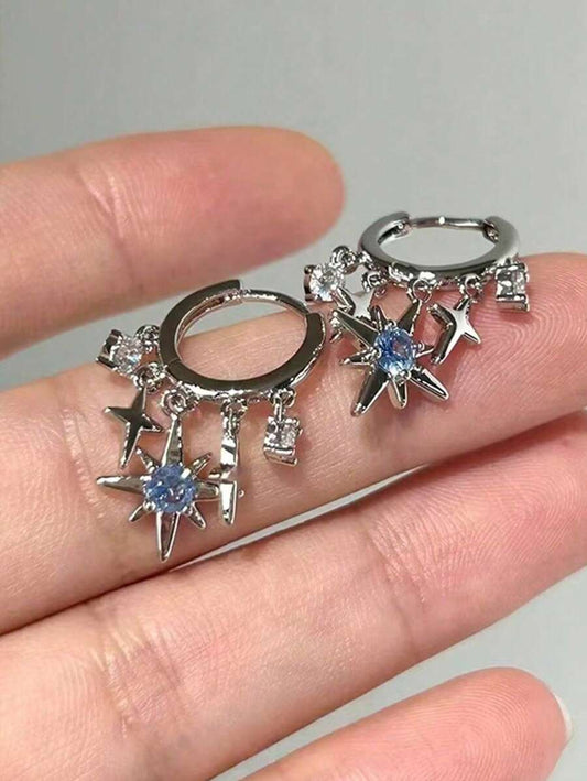 Four-Pointed Star Earrings - Blue