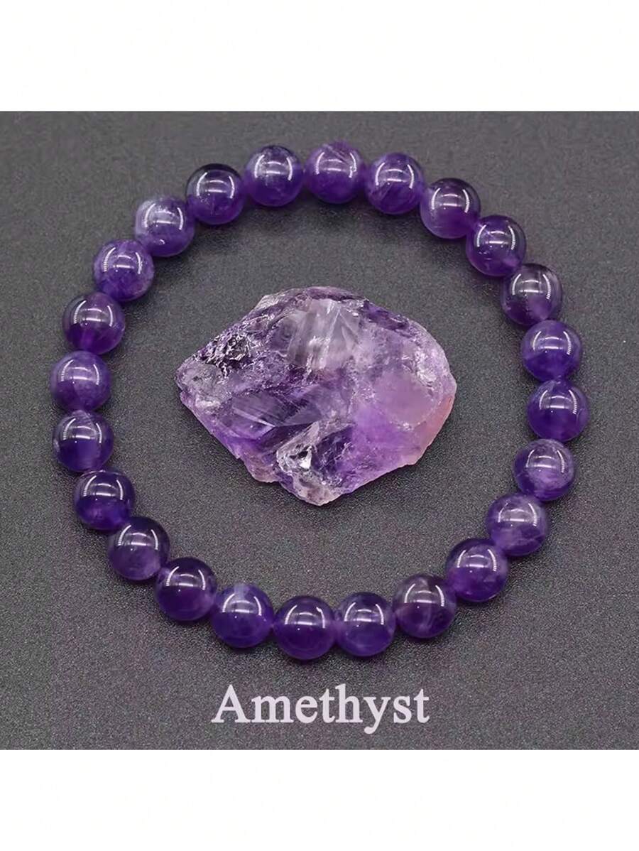 Crystal Stone Beaded Bracelet - Purple