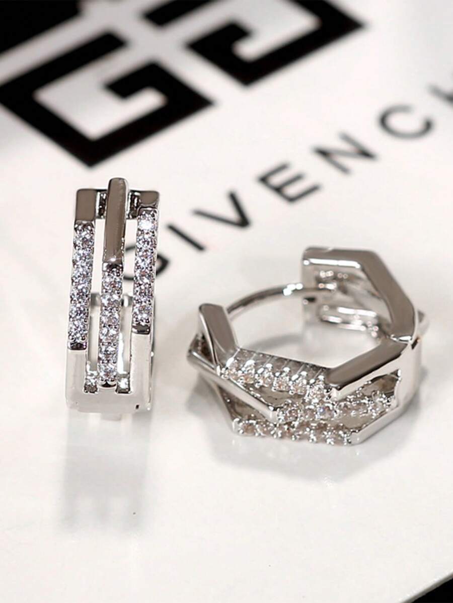 CZ Line Design Hoop Earring