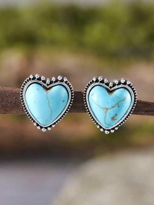 Turquoise Heart Shaped Stud Earring - Blue