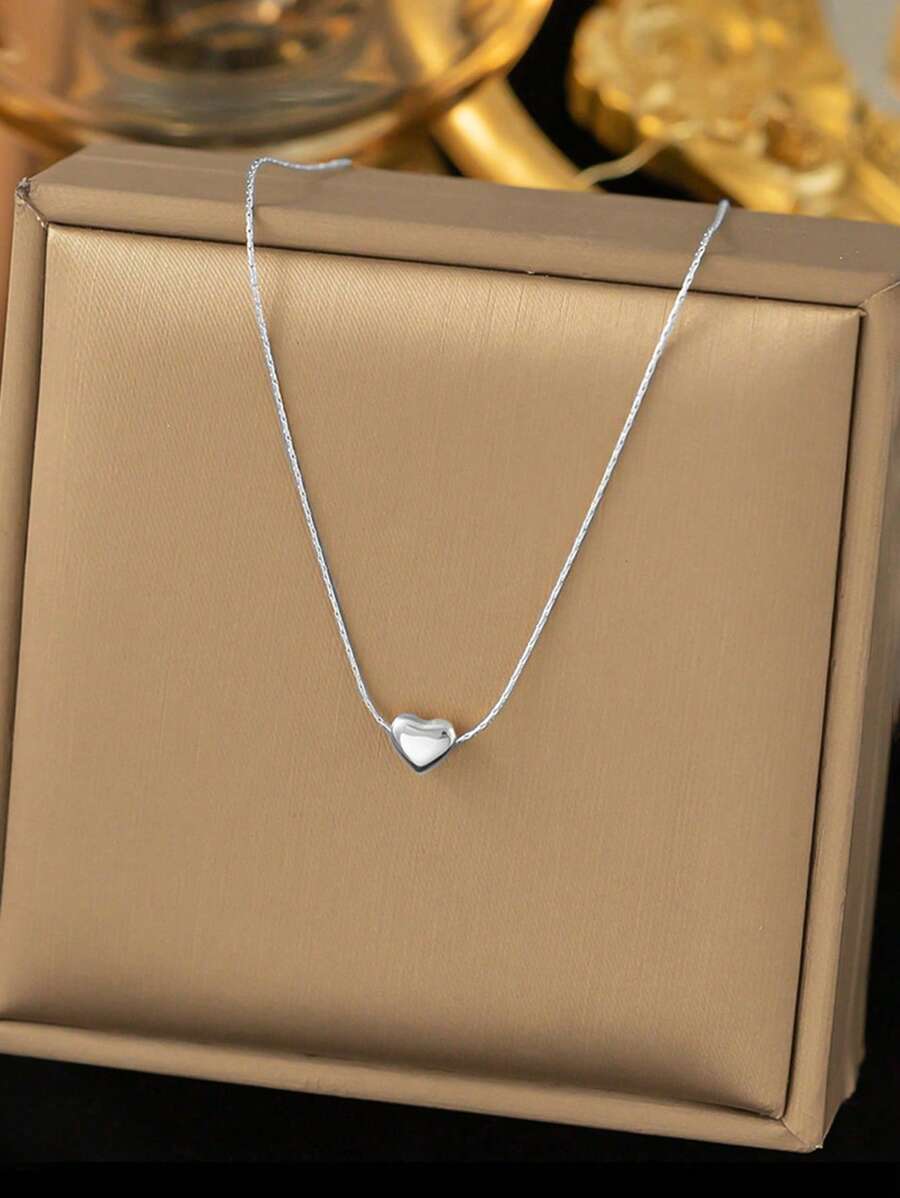 Small Hollow Heart Shaped Pendant - Silver