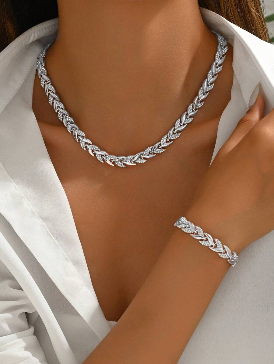 Crystal Necklace & Bracelet - Silver