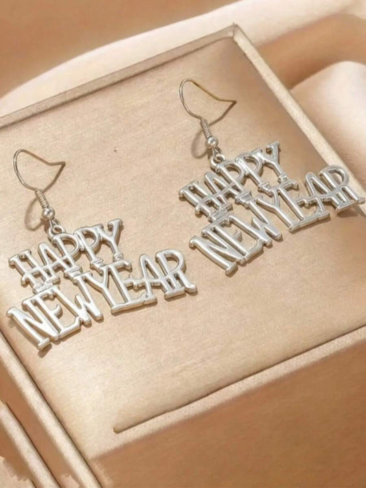 Happy New Year Earrings - Silver