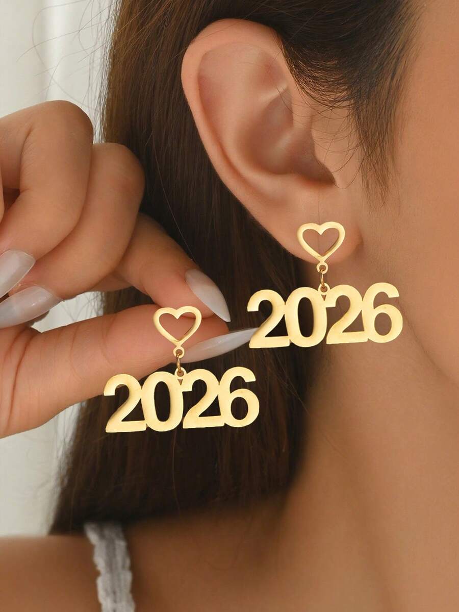 2026 Heart Post Earrings - Gold