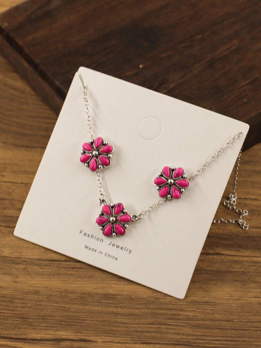 Small Flower Earrings - Pink Crackle