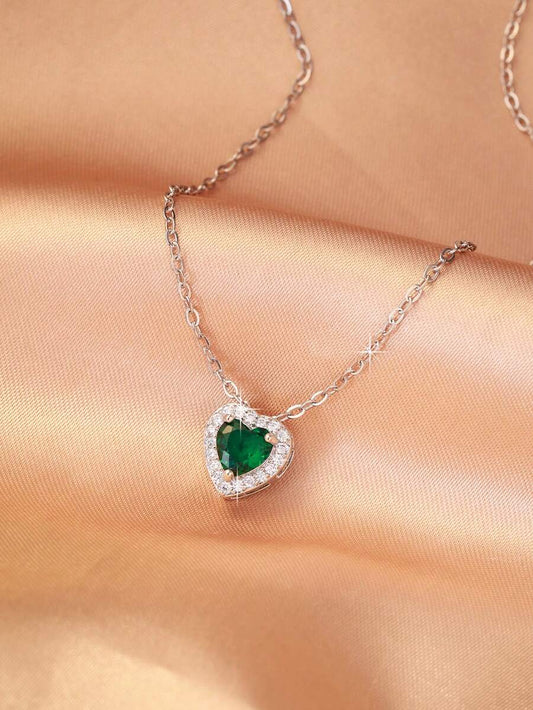 CZ Heart Pendant - Green