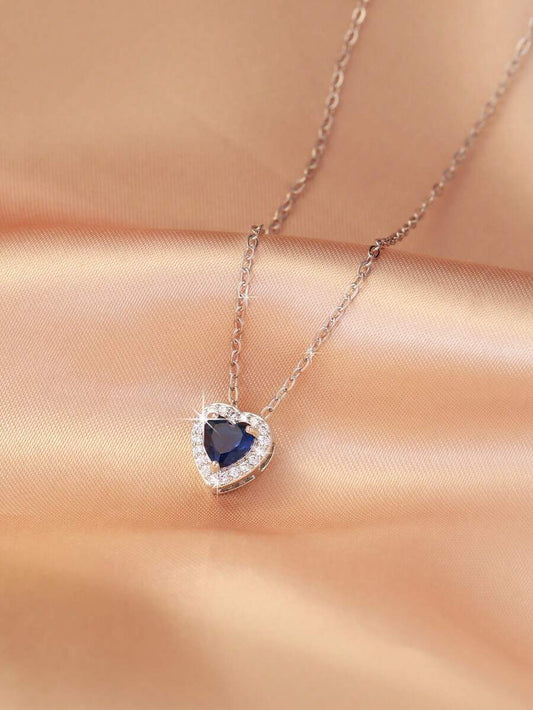 CZ Heart Pendant - Blue
