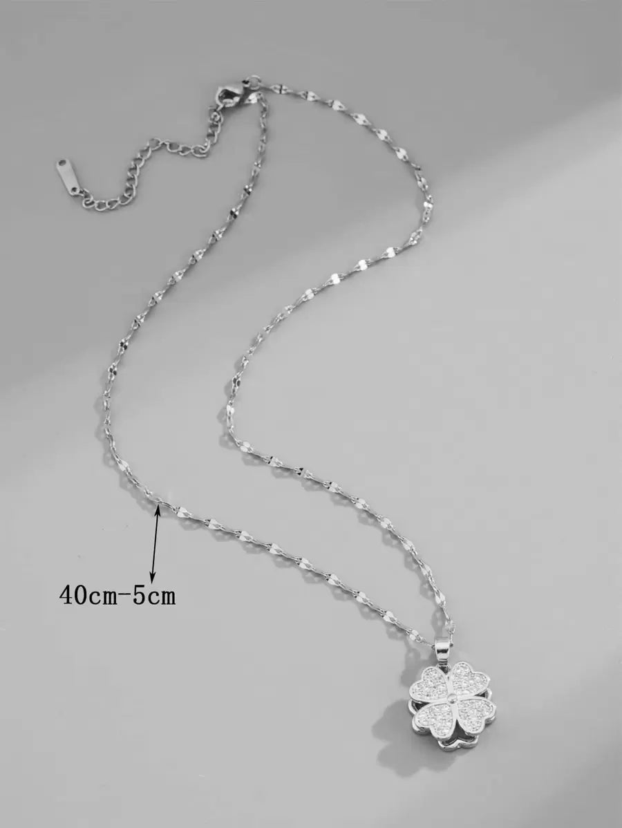 Four Leaf Clover Spinner Necklace - Silver