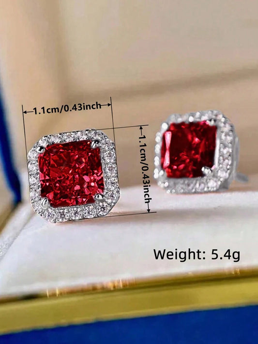 CZ Stud Earrings - Dark Red