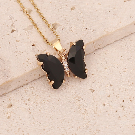 Butterfly Crystal Necklace - Black