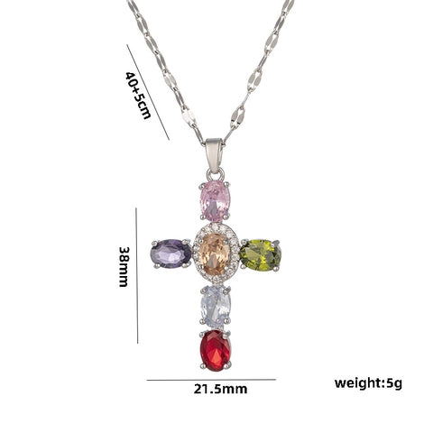 Rhinestone Cross - Silver - Multi