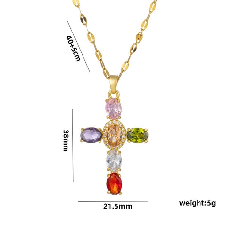 Rhinestone Cross - Gold - Multi