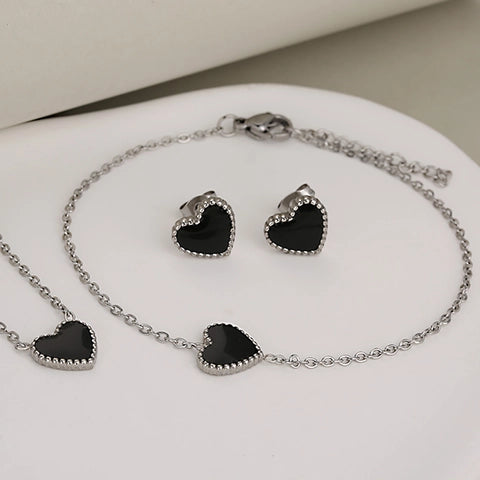 Heart Shaped Jewelry Set - Black