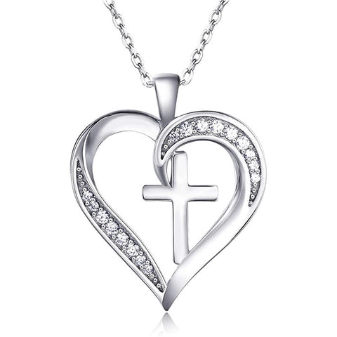 Cross Heart Pendant - Silver