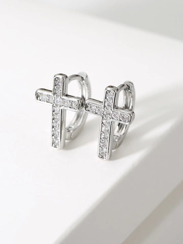 Cross Hoops - Silver