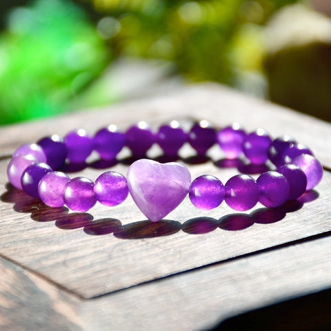 Heart Shaped Natural Stone Bracelet - Purple