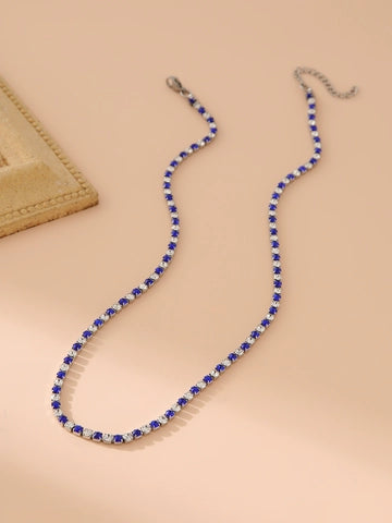 Rhinestone Necklace - Blue and White