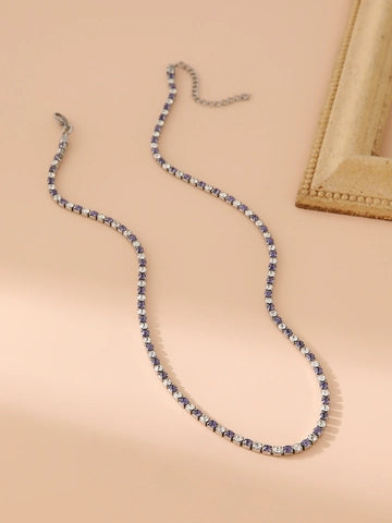 Rhinestone Necklace - Light Purple and White