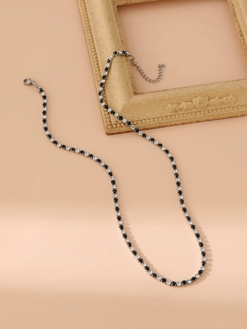 Rhinestone Necklace - Black and Silver