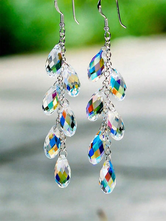 Crystal Fringe Waterdrop Earrings - Multi