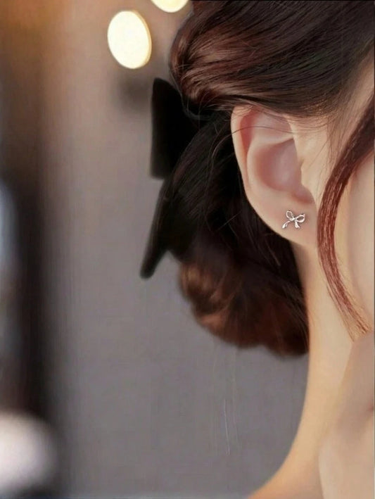 Bow Stud Earrings - Silver