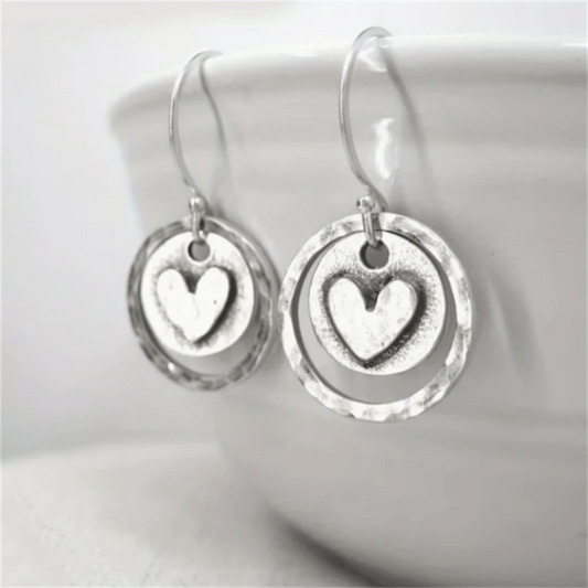 Hollow Heart Earrings - Silver