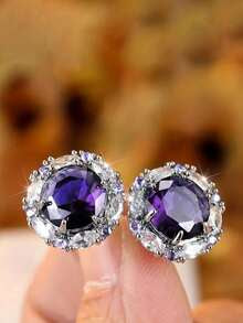 CZ Stud Earrings - Purple