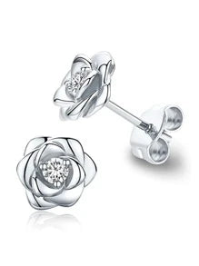 CZ Flower Stud Earring - Silver