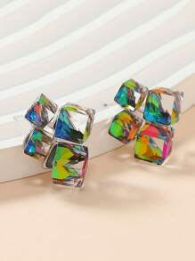 Rhombus Crystal Stud Earring - Multi