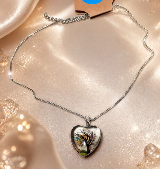 Tree of Life Glass Heart - Yellow