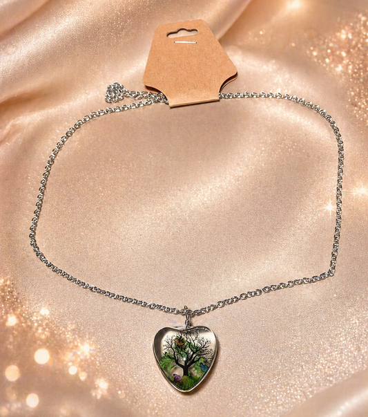 Tree of Life Glass Heart - Green