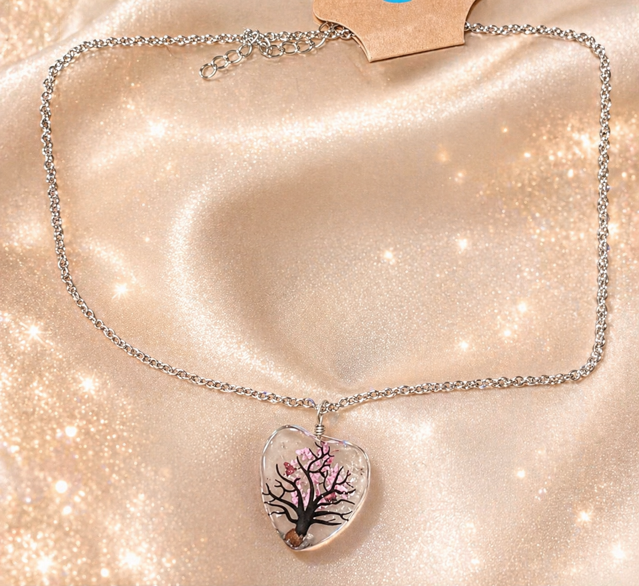 Tree of Life Glass Heart - Pink