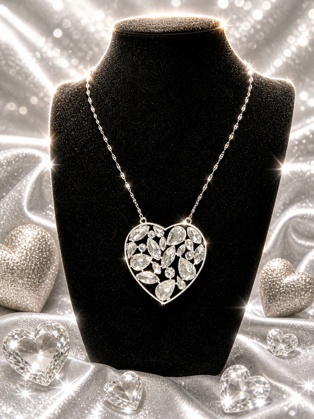 Custom Necklace - Bling Heart - White