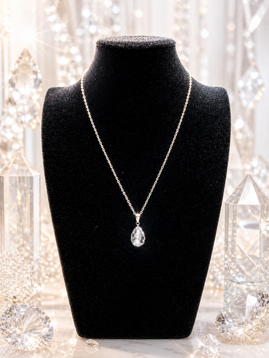 Custom Necklace - Crystal Glass - Silver