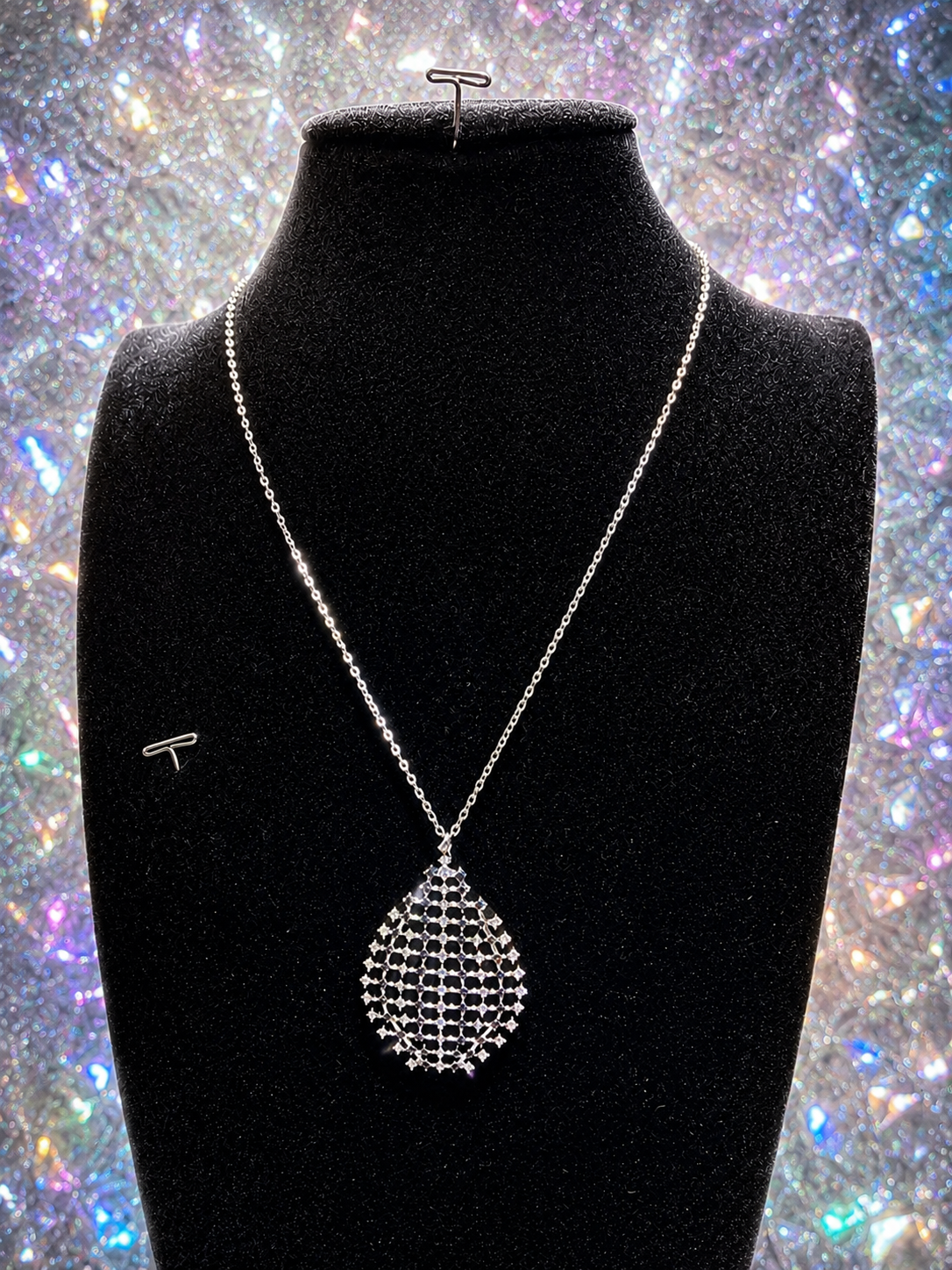 Custom Necklace - Crystal Hollow Water Drop Earring - Silver