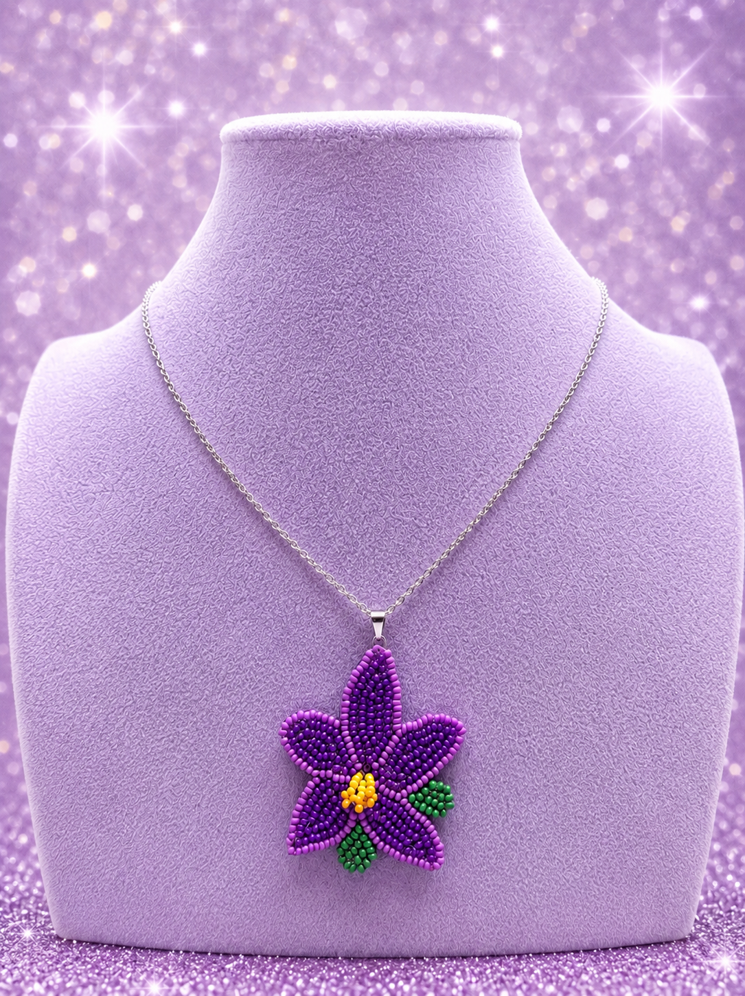 Custom Necklace - Seed Bead Symmetry - Purple