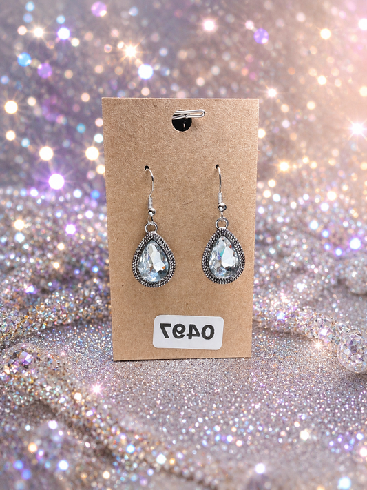 Rhinestone Earrings - White