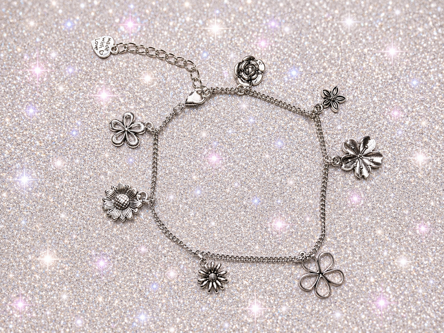 Custom Anklets - Flower Anklet - Silver